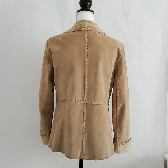 Suede Leather vintage Shearling Zip Front jacket Medium - Picture 5 of 16